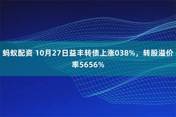 蚂蚁配资 10月27日益丰转债上涨038%，转股溢价率5656%
